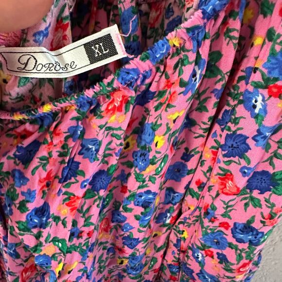 Women's Summer Floral Maxi Dress Square Neck Smocked Boho Ruffle Tie Back Flowy - Picture 6 of 8